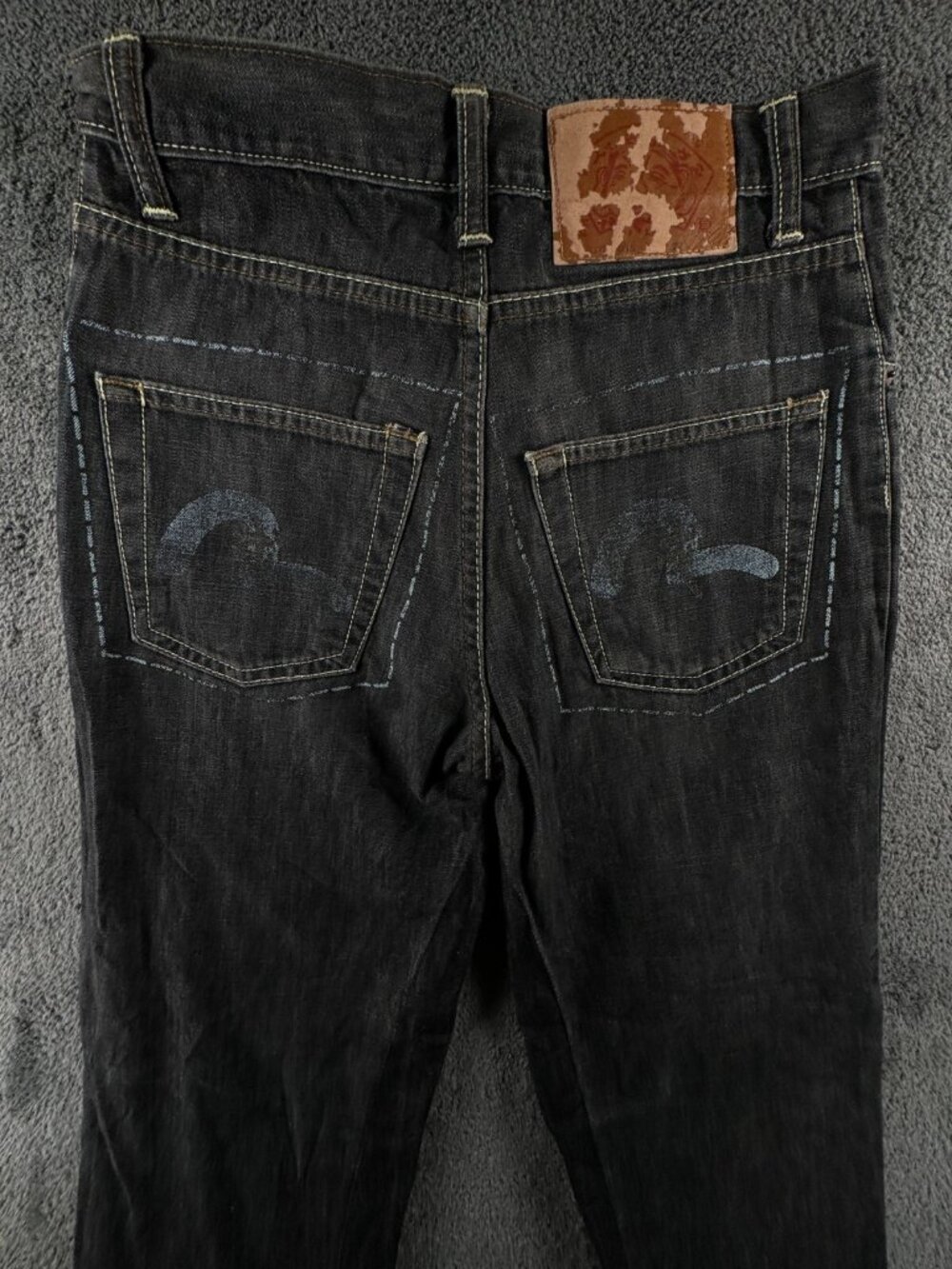 Evisu Size 27 Charcoal Gray Denim Jeans Blue Pocket Logo Cuff Logos Designer